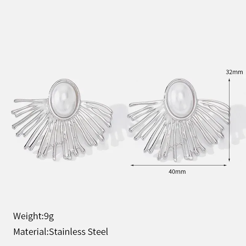 Ivanda Silver Fan Pearl Stud Earrings YWD2-S2504179-E - view 01