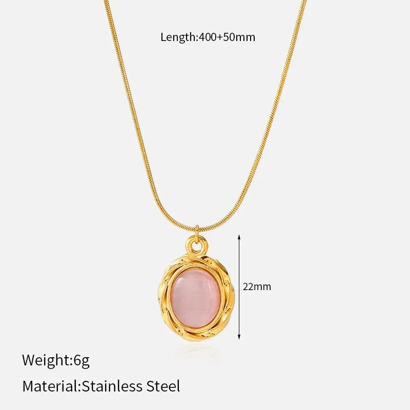Ivanda Pink Stone Pendant Necklace Gold Snake Chain CHZRK616-33 - view 01