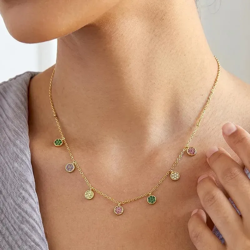 Ivanda Pavé Disc Drop Necklace PVD 18K Gold Plated Stainless Steel CH1928 - view 03