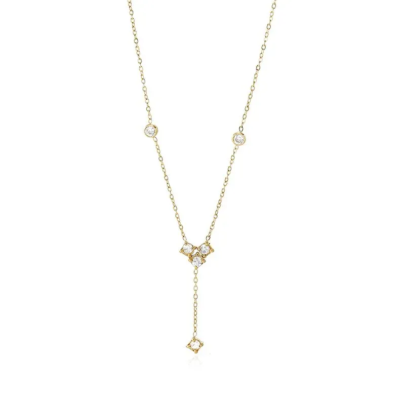 Ivanda Crystal Lariat Necklace Dainty Gold Stainless Steel CH260911-14 - view 03