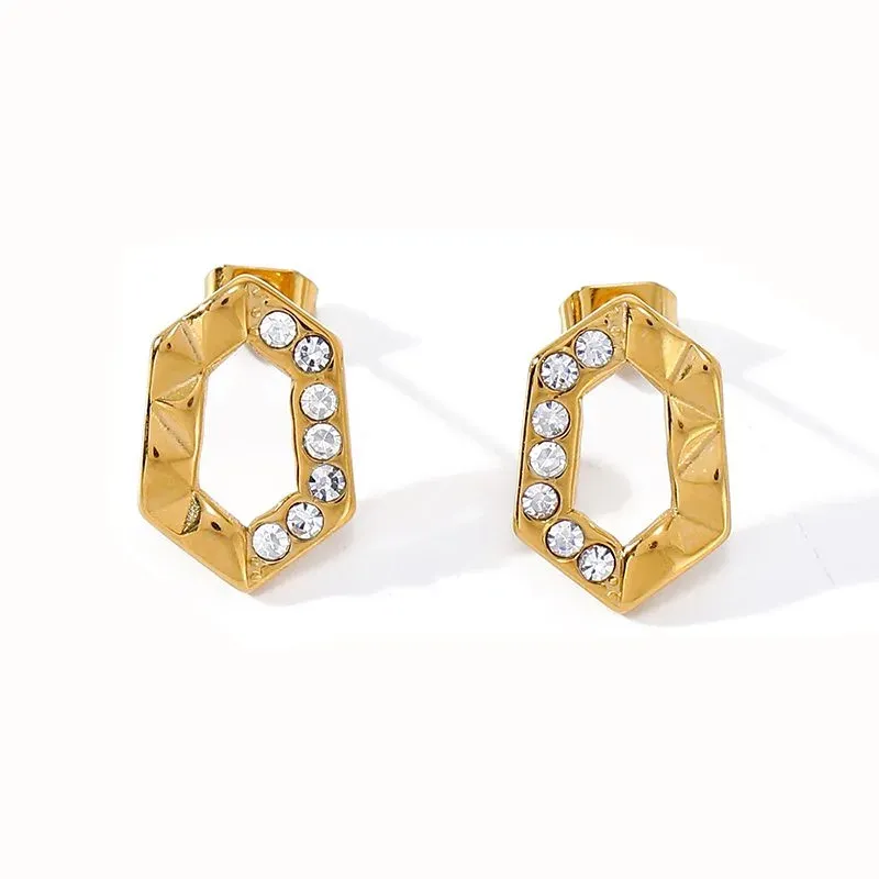 Ivanda Hexagon Frame Stud Earrings Gold CH1919 - view 06