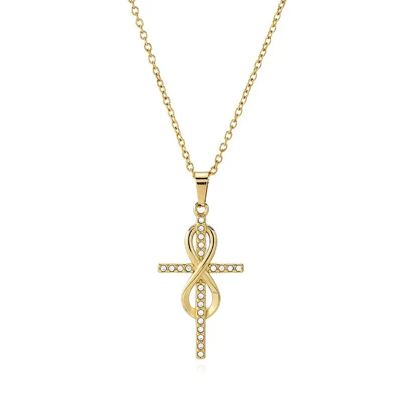 Ivanda Pavé Cross Pendant Necklace Gold CHZRK616-22 - view 05