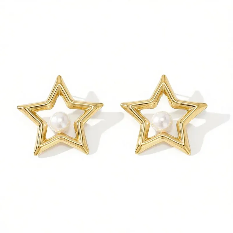 Ivanda Open Heart Pearl Stud Earrings Gold CHZRK616-37 - view 03