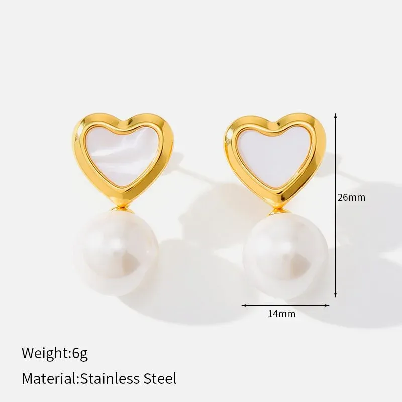 Ivanda Heart Outline Pearl Drop Earrings Gold CHZRK616-41 - view 01