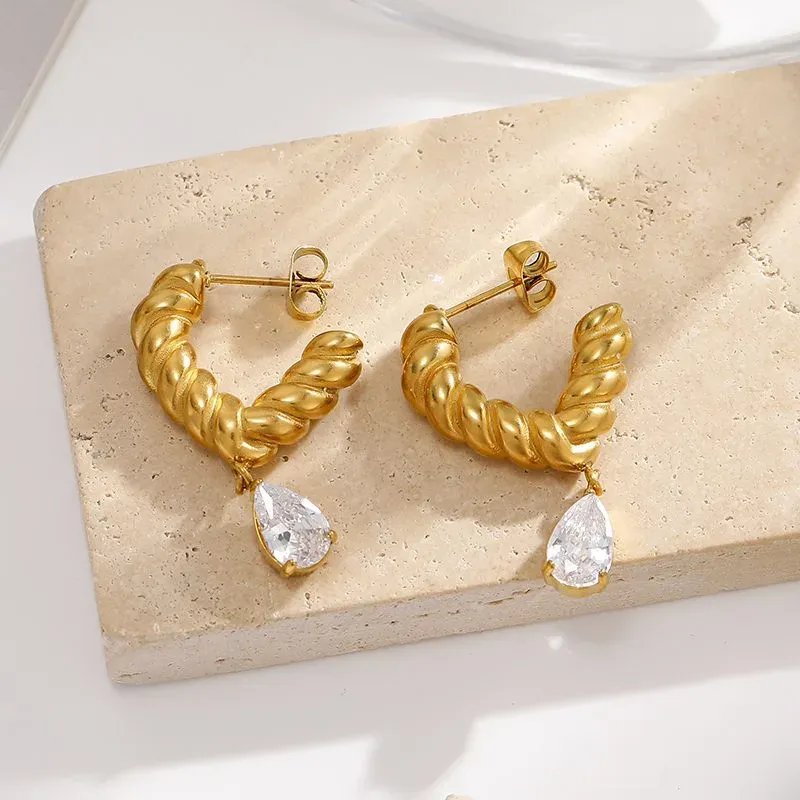 Ivanda Pearl Drop Hoop Earrings Gold Stainless YHTSE-260501 - view 03