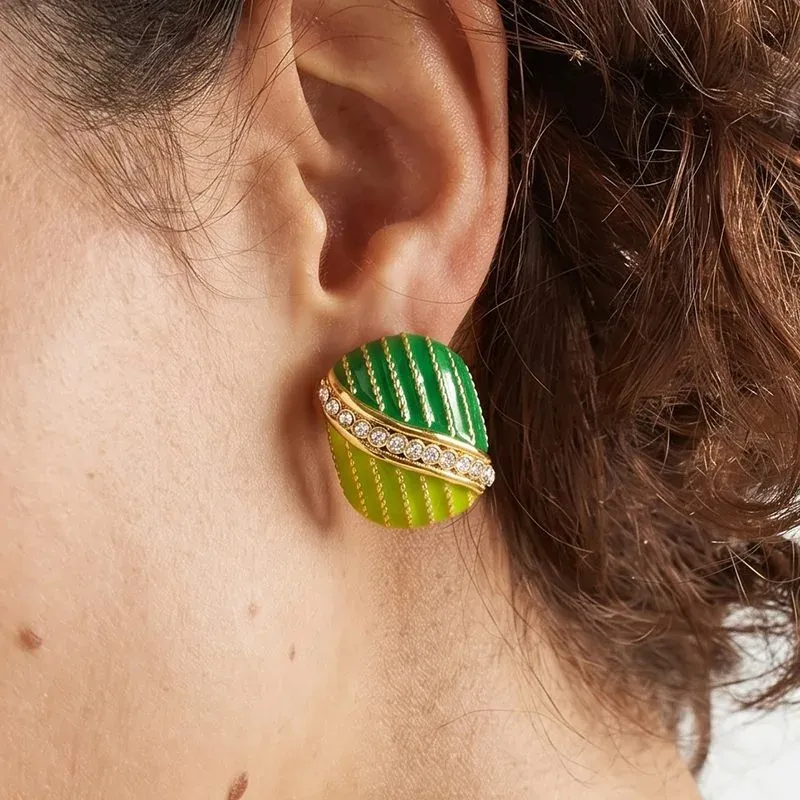 Ivanda Green Ribbed Oval Stud Earrings YWD2-E2504958-2 - view 05