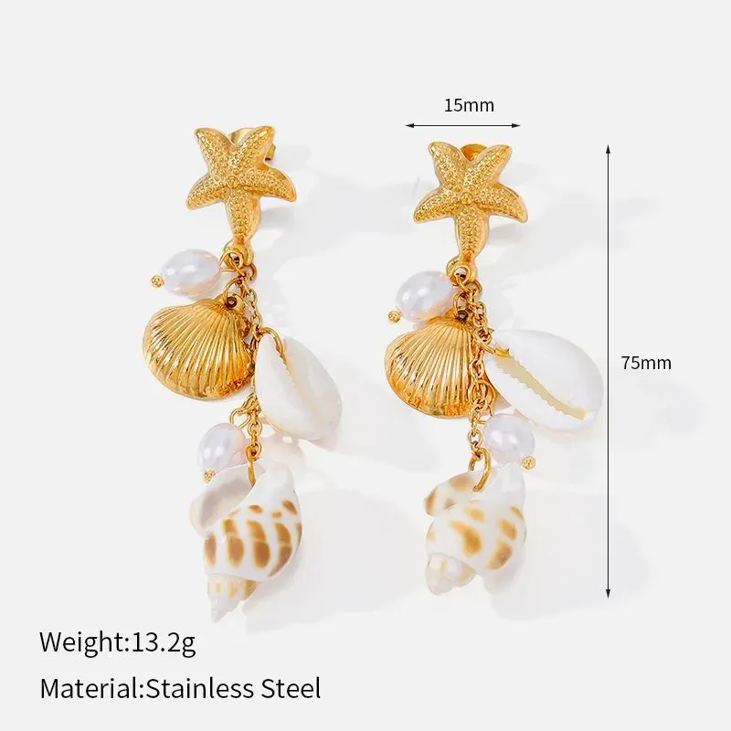 Ivanda Palm Tree Shell Drop Earrings Gold CHEH00783-1 - view 01