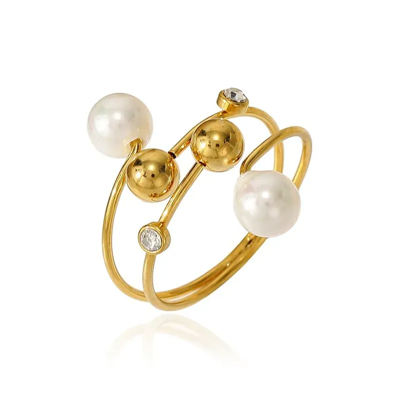 Ivanda Double Band Pearl Ring Gold Stainless Steel CH1932 - view 02