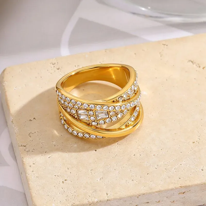 Ivanda Pavé Dome Ring Multi-Row Crystal Gold YHTSR-260904 - view 02