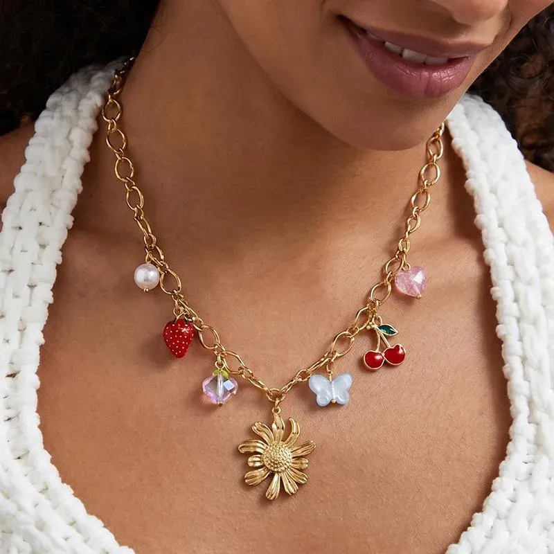 Ivanda Fruit & Flower Charm Necklace PVD 18K Gold Plated Stainless Steel CHXL02076-1 - view 05