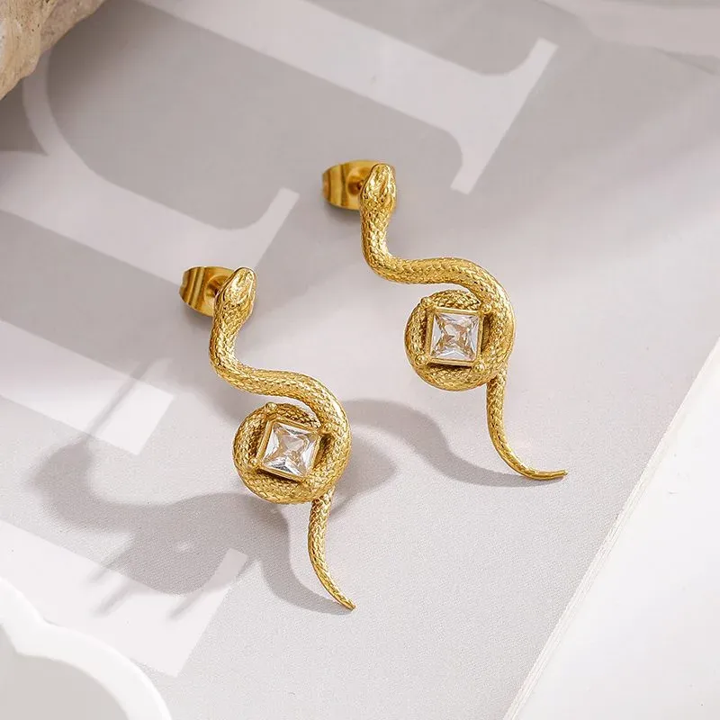 Ivanda Charm Drop Hoop Earrings Gold Stainless YHTSE-260504 - view 02