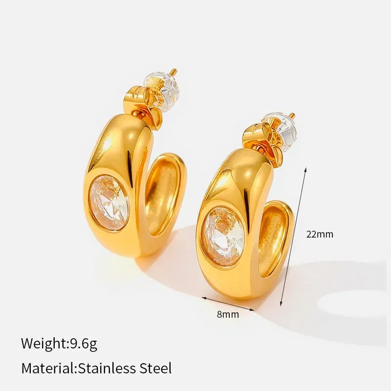 Ivanda Domed Crystal Hoop Earrings Gold CH968-4 - view 01
