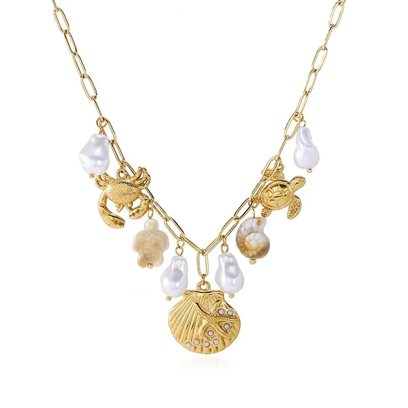 Ivanda Shell Charm Link Necklace Gold CHXL02751-1 - view 06