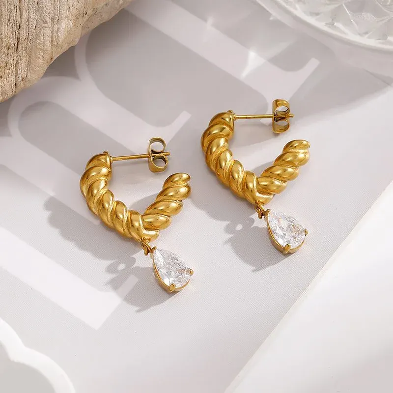 Ivanda Pearl Drop Hoop Earrings Gold Stainless YHTSE-260501 - view 02