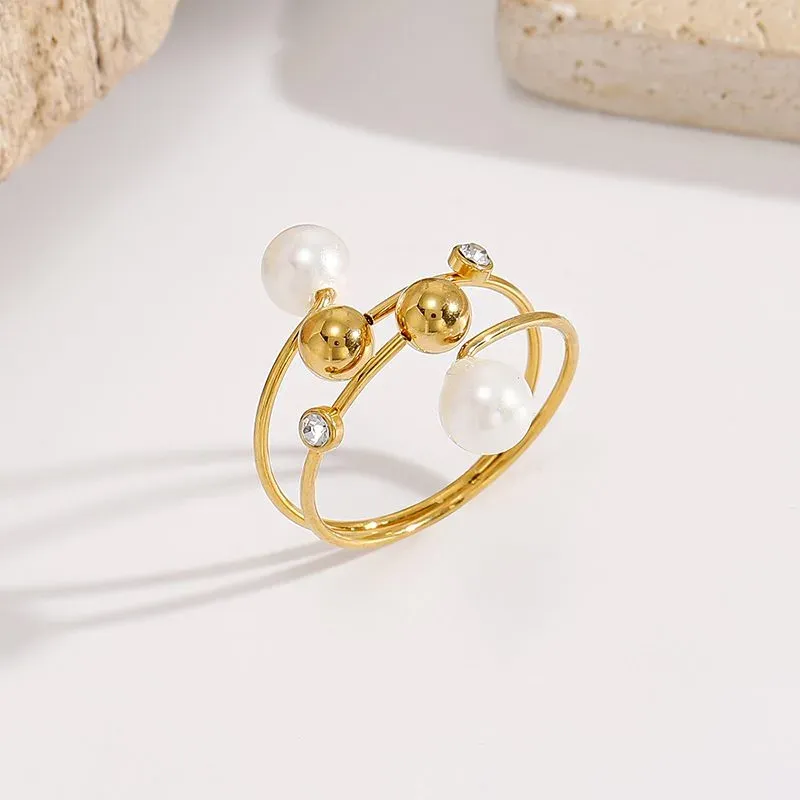Ivanda Double Band Pearl Ring Gold Stainless Steel CH1932 - view 04