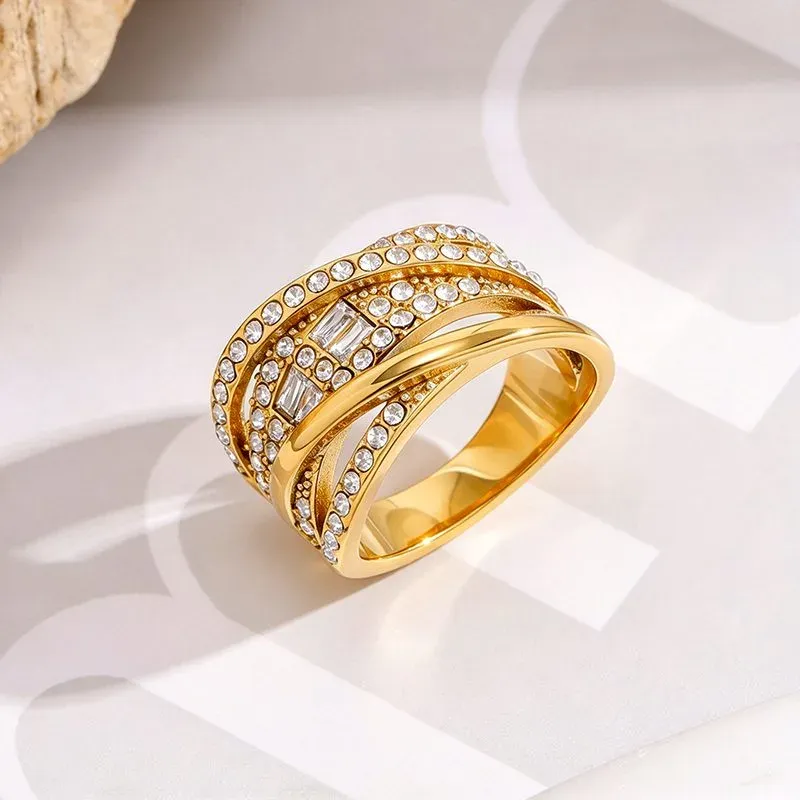 Ivanda Pavé Dome Ring Multi-Row Crystal Gold YHTSR-260904 - view 03