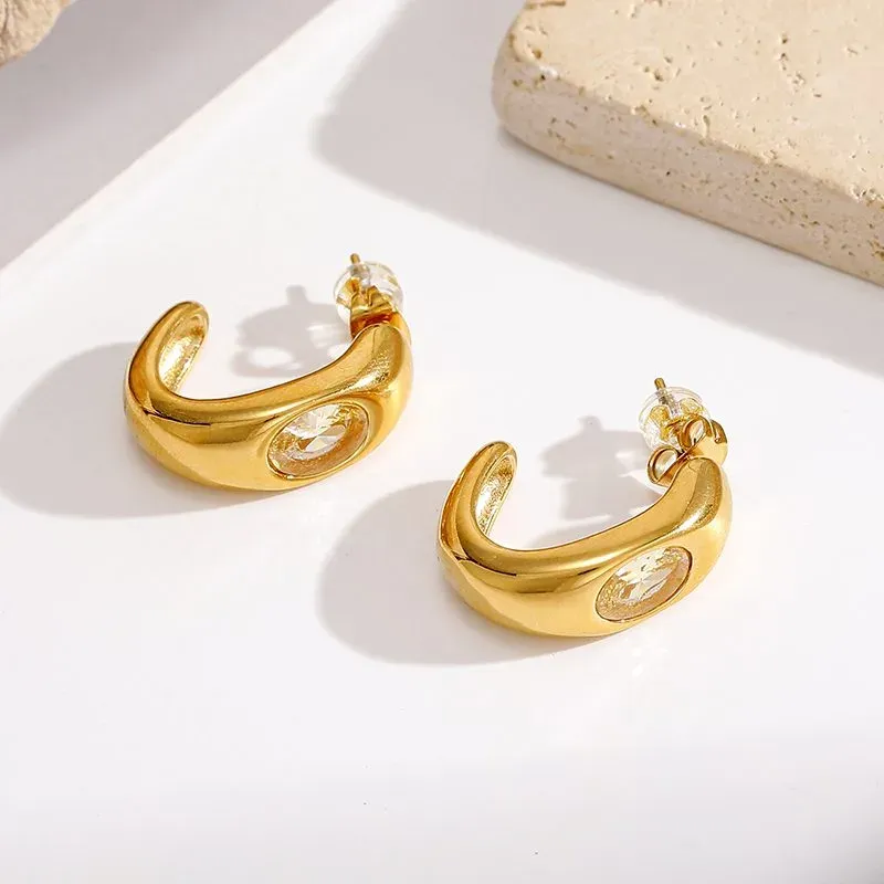 Ivanda Domed Crystal Hoop Earrings Gold CH968-4 - view 04
