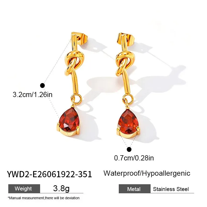 Ivanda Knot & Red Teardrop Drop Earrings Gold YWD2-E26061922-351 - view 01