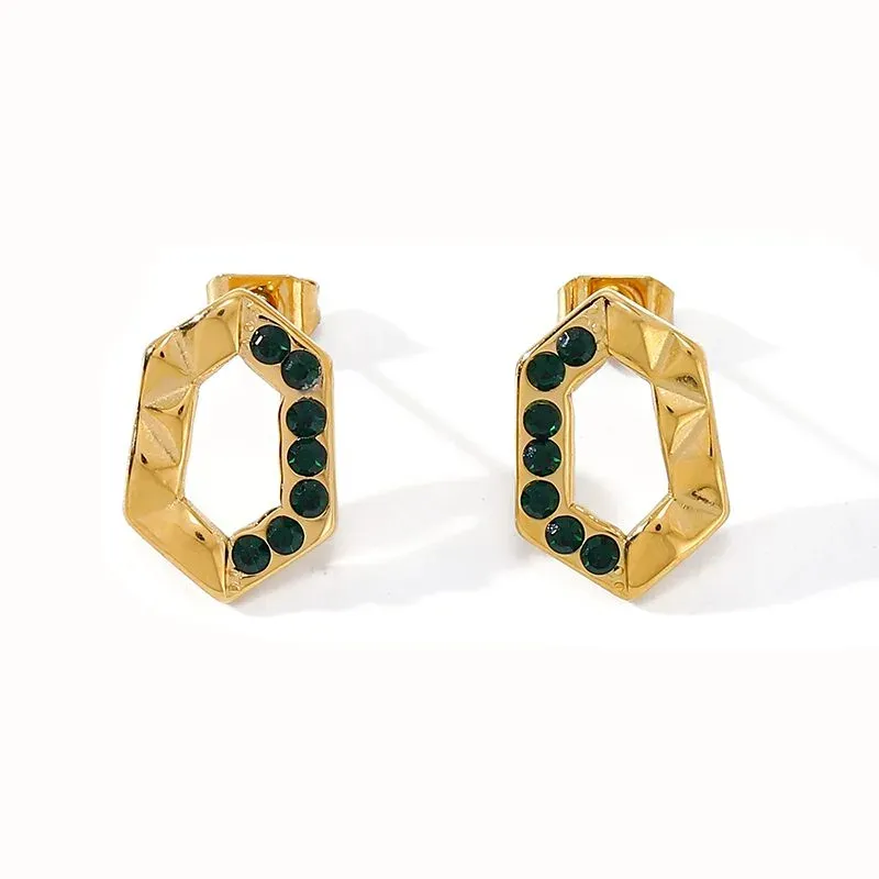 Ivanda Hexagon Frame Stud Earrings Gold CH1919 - view 05