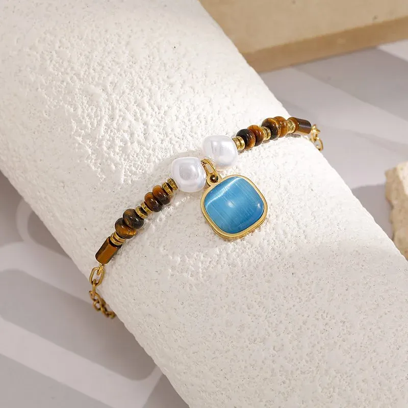 Ivanda Turquoise Heart Bracelet Beaded Gold Stainless Steel CH260911-11 - view 03