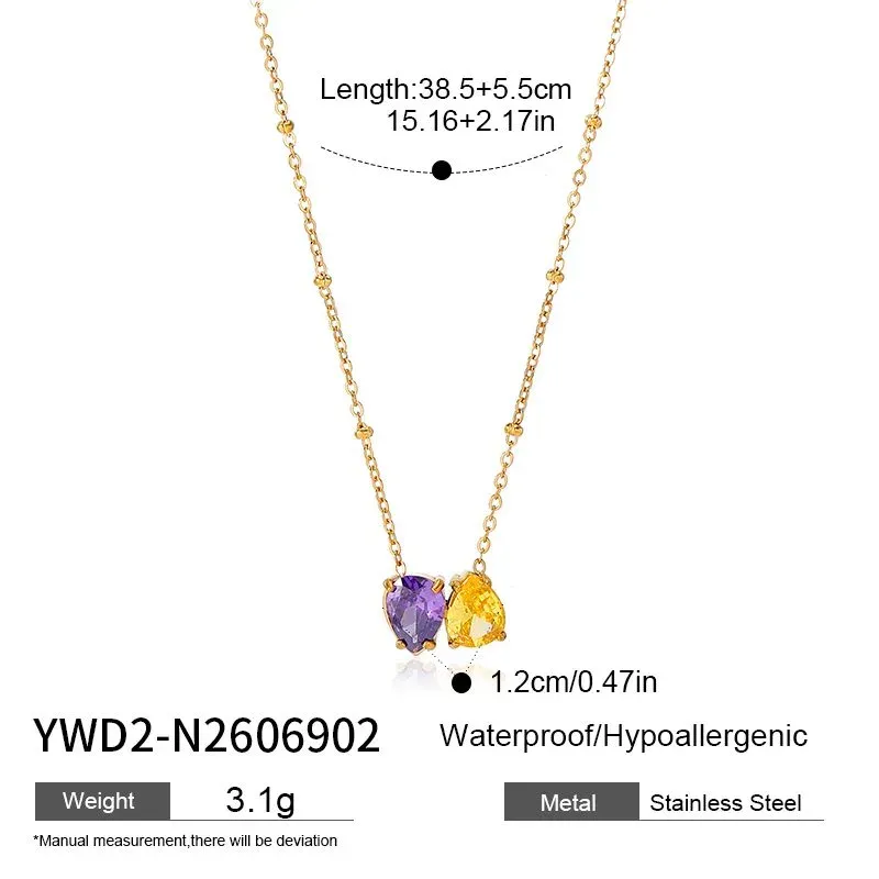 Ivanda Purple & Gold Stone Cluster Necklace Stainless YWD2-N2606902 - view 01