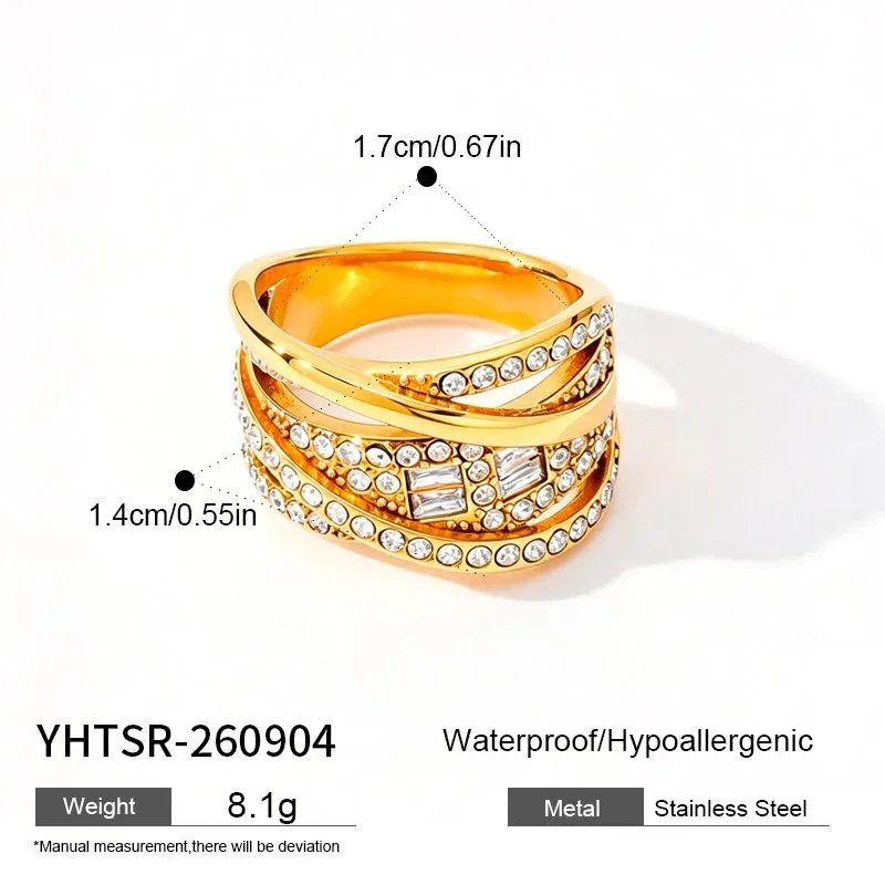 Ivanda Pavé Dome Ring Multi-Row Crystal Gold YHTSR-260904 - view 01