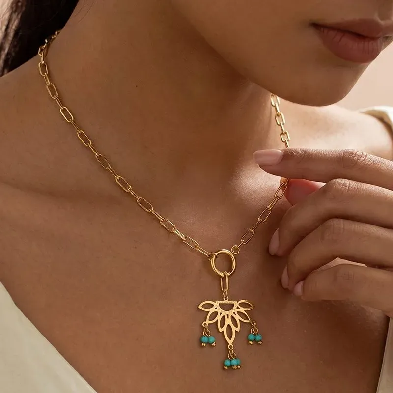 Ivanda Lotus Turquoise Lariat Necklace YWD2-S2504174-N - view 05