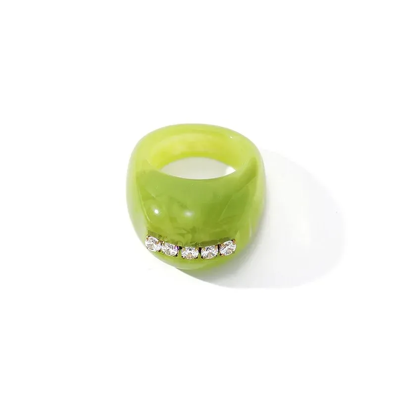 Ivanda Pink Resin Dome Ring with Crystal Bar YHTSR-260815 - view 04