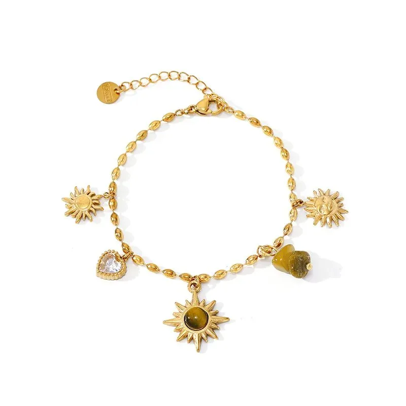 Ivanda Tiger's Eye Charm Bracelet Sun Heart Gold CH2602992-4 - view 04