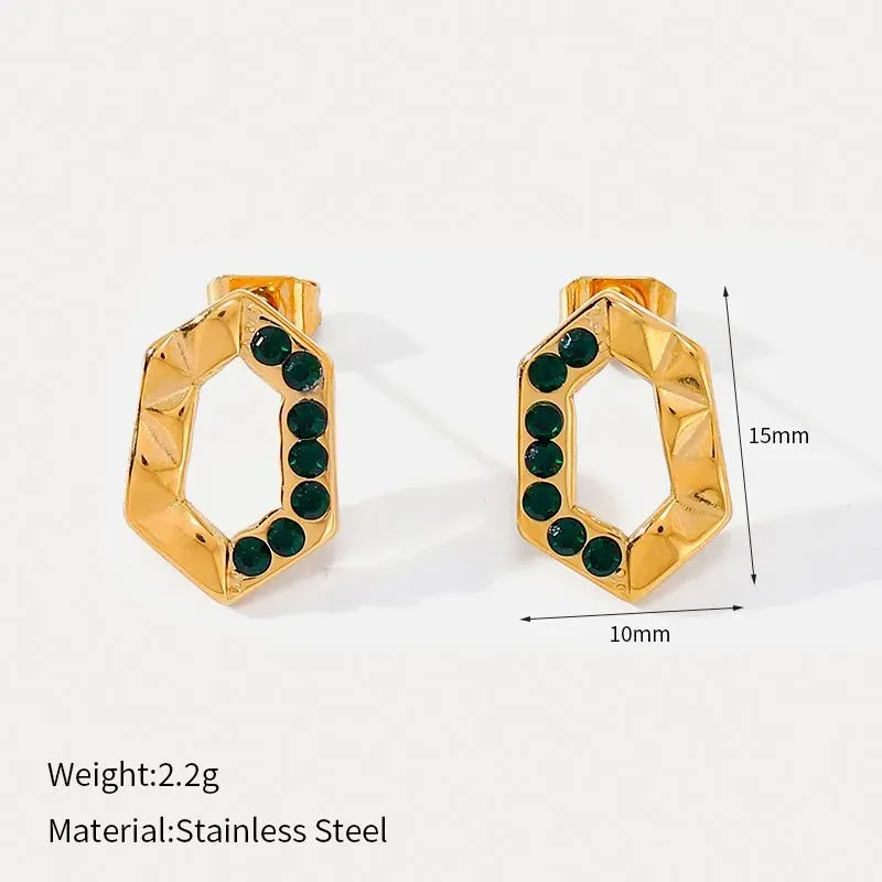 Ivanda Hexagon Frame Stud Earrings Gold CH1919 - view 02