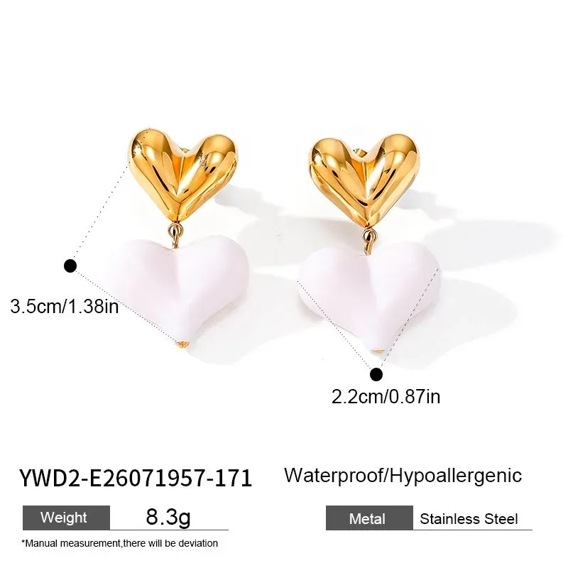 Ivanda Puffy Heart Drop Earrings White Gold Stainless YWD2-E26071957-171 - view 01