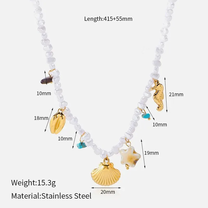 Ivanda Pearl Ocean Charm Necklace PVD 18K Gold Plated Stainless Steel CH1929 - view 01