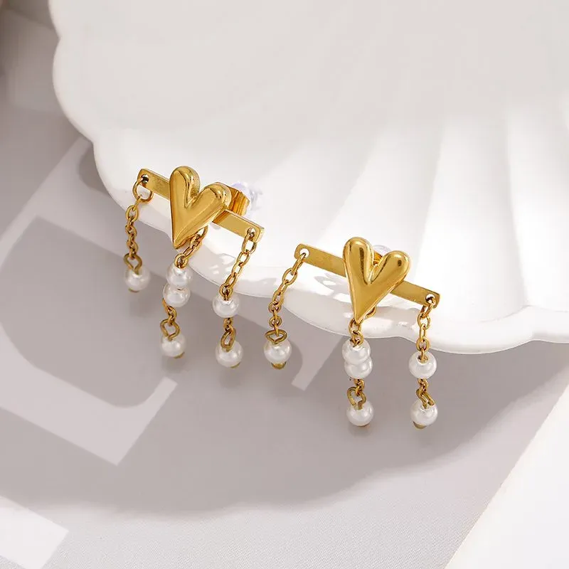 Ivanda Pearl Fringe Stud Earrings Gold Stainless YWD2-E26061918-311 - view 03