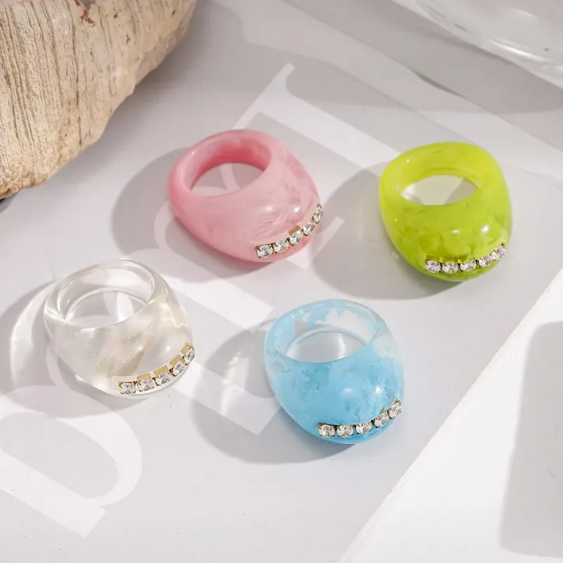 Ivanda Pink Resin Dome Ring with Crystal Bar YHTSR-260815 - main image
