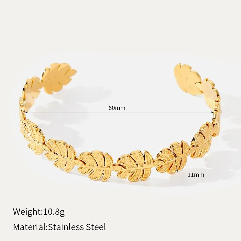 Ivanda Leaf Cuff Bangle PVD 18K Gold Plated Stainless Steel CH1917 - view 01