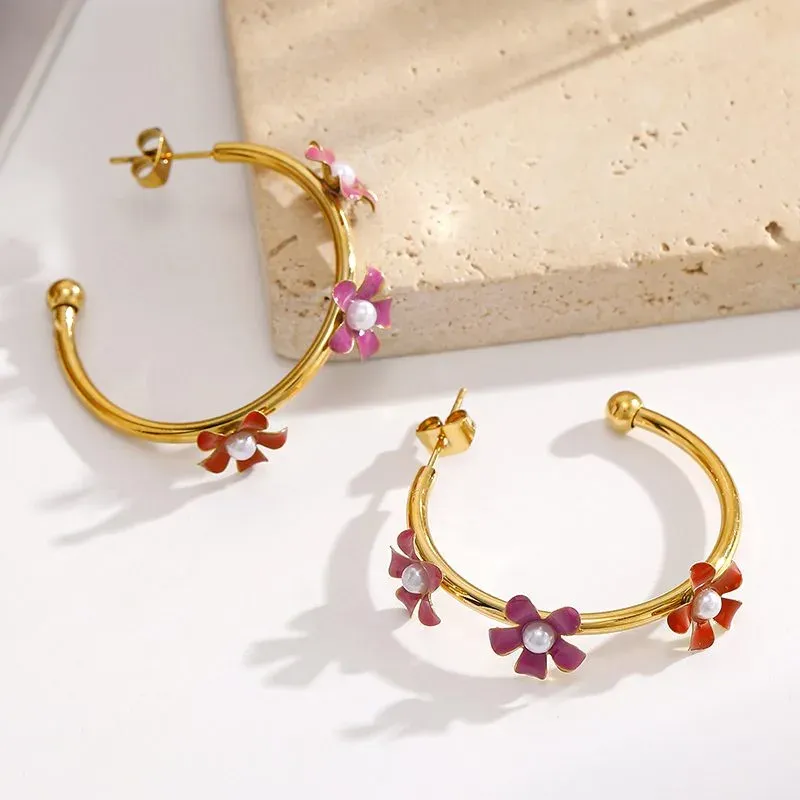 Ivanda Enamel Flower Hoop Earrings Colorful YWD2-E2504961 - view 04