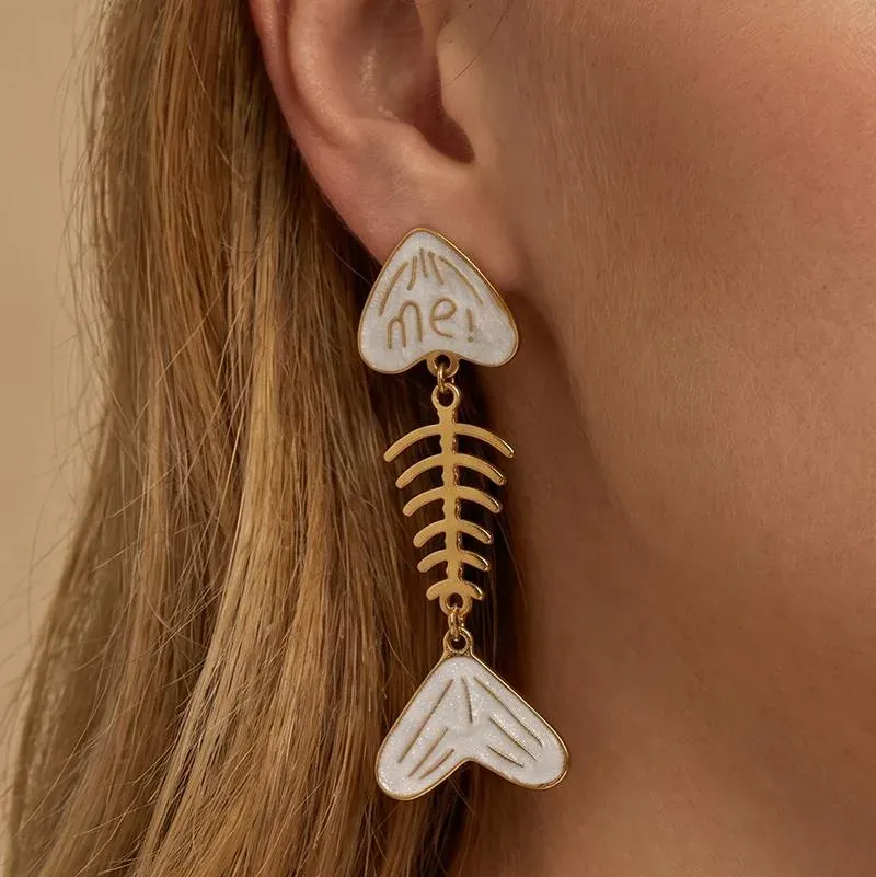 Ivanda Fishbone Enamel Drop Earrings PVD 18K Gold Plated Stainless Steel CHEH00801-1 - view 02