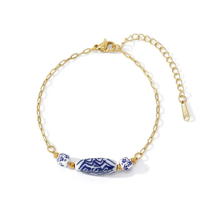 Ivanda Blue & White Bead Bracelet Gold Stainless Steel CH260911-5 - view 02