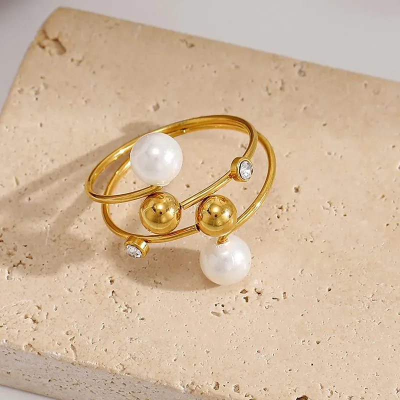 Ivanda Double Band Pearl Ring Gold Stainless Steel CH1932 - view 03