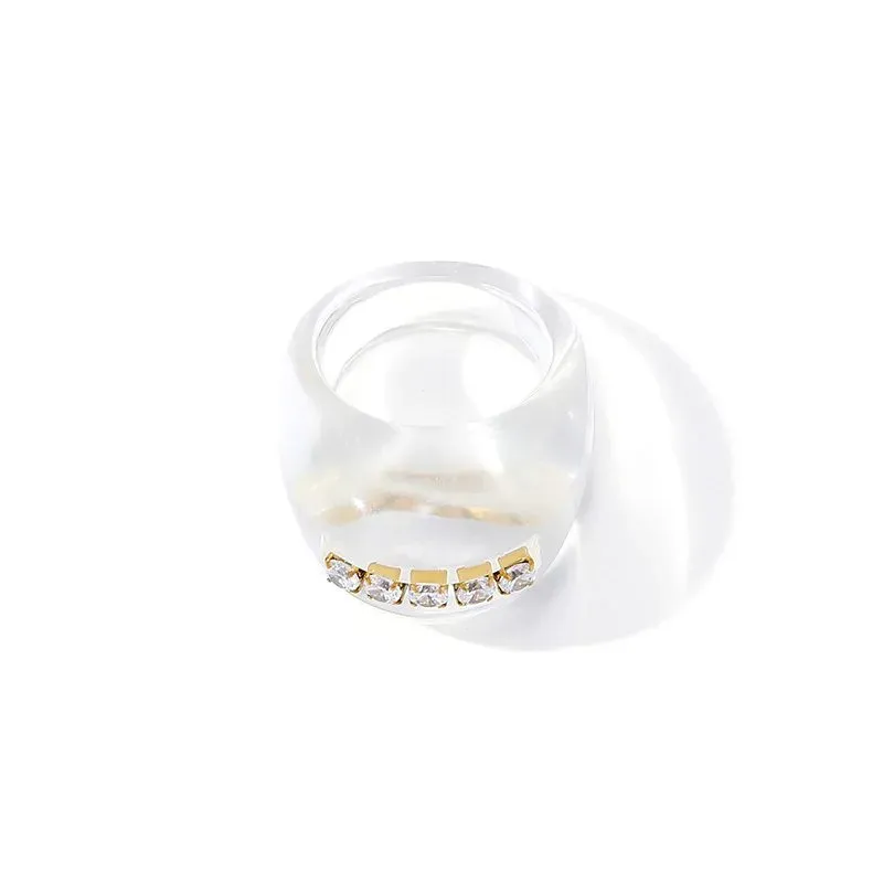 Ivanda Pink Resin Dome Ring with Crystal Bar YHTSR-260815 - view 05