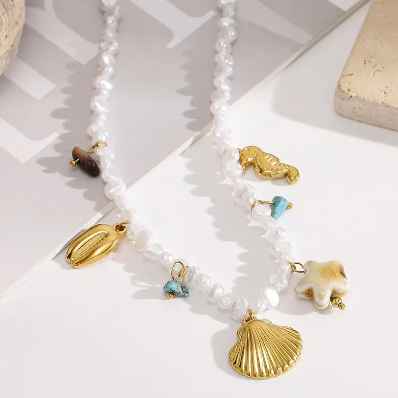 Ivanda Ocean Charm Beaded Necklace Gold CH1929 - view 04