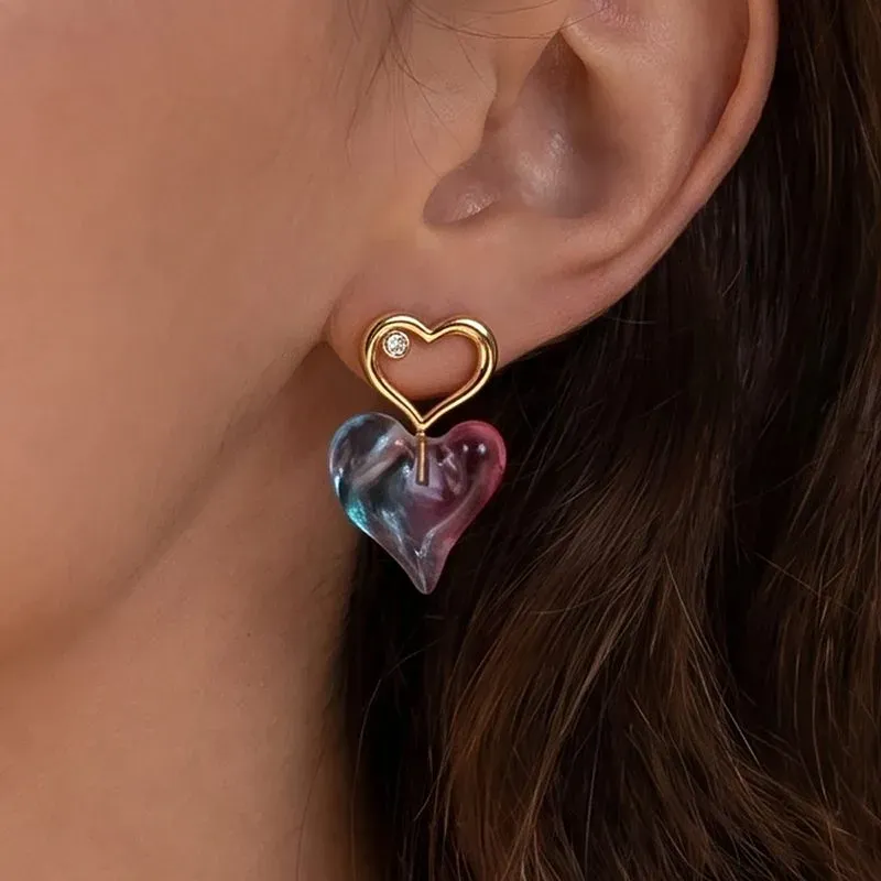 Ivanda Glass Heart Drop Earrings Pink Blue YWD8-E2504993 - view 05