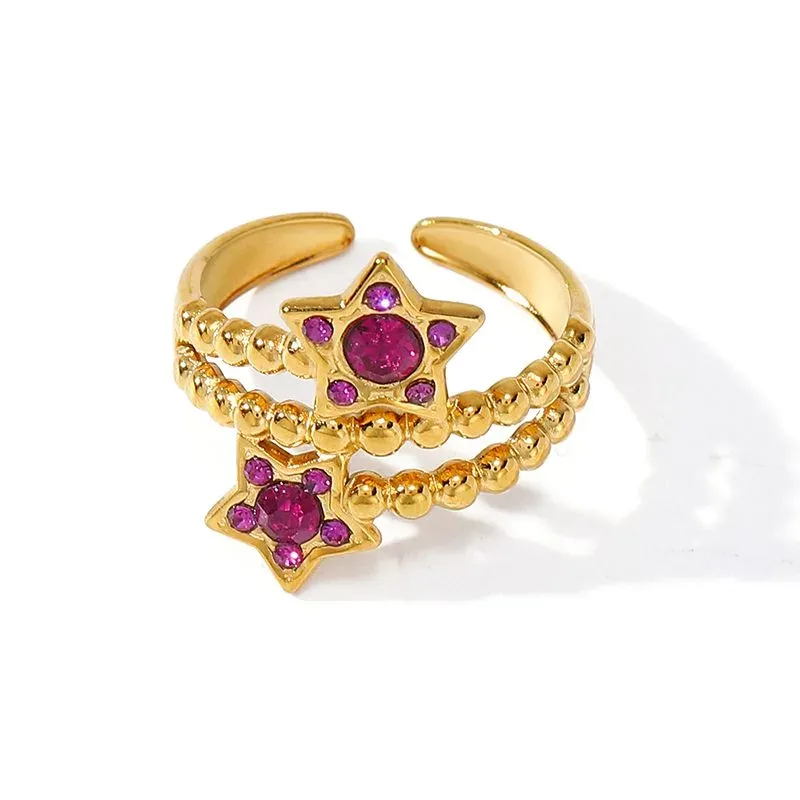Ivanda Beaded Star Ring Purple Crystal Gold YWD2-R26062072-1 - view 05