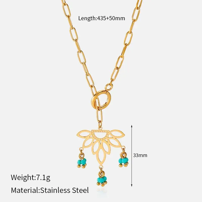 Ivanda Lotus Turquoise Lariat Necklace YWD2-S2504174-N - view 01