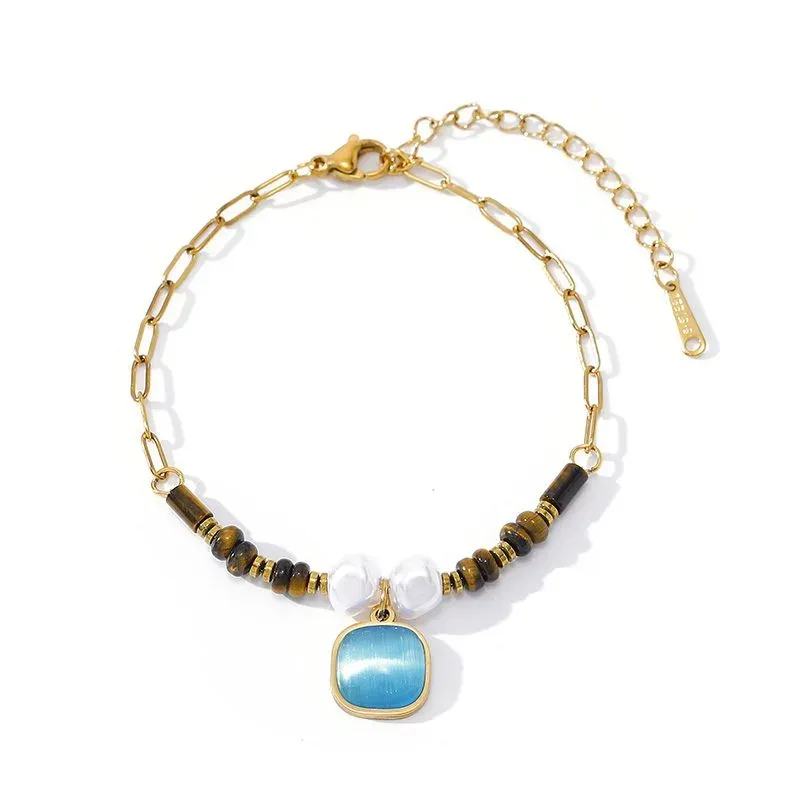 Ivanda Turquoise Heart Bracelet Beaded Gold Stainless Steel CH260911-11 - view 02