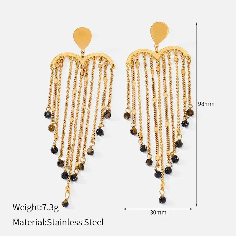 Ivanda Heart Tassel Drop Earrings Gold YWD2-E2504945-1 - view 02