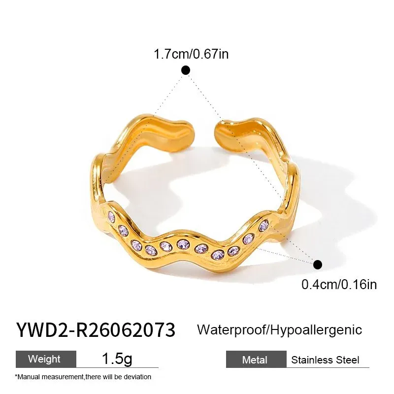 Ivanda Wavy Crystal Band Ring Gold Stainless YWD2-R26062073 - view 01