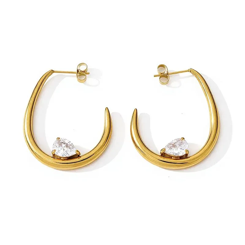 Ivanda U-Shape Hoop Earrings with CZ PVD 18K Gold Plated Stainless Steel CH1922 - view 03