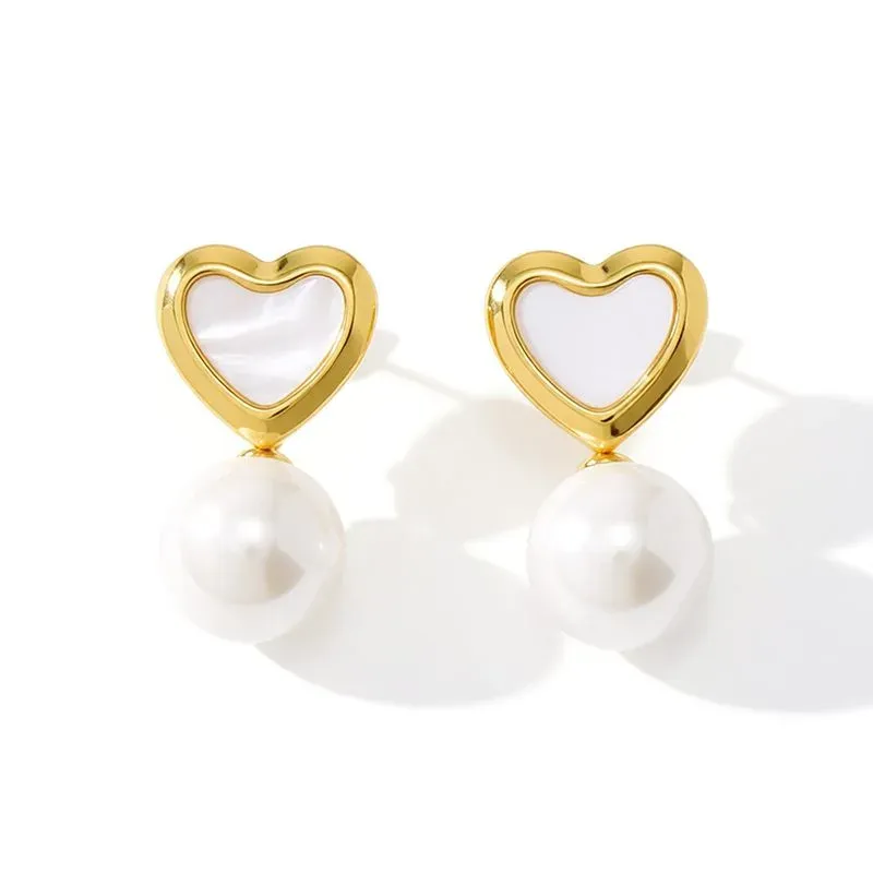Ivanda Heart Outline Pearl Drop Earrings Gold CHZRK616-41 - view 06