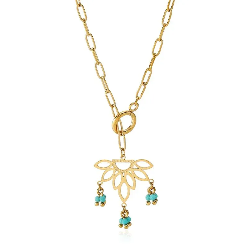 Ivanda Lotus Turquoise Lariat Necklace YWD2-S2504174-N - view 02